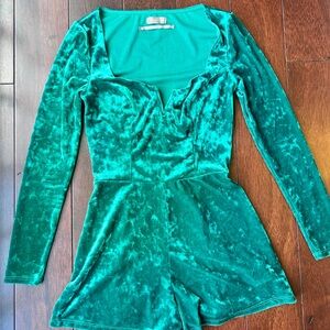 Urban Outfitters Green Velvet Long Sleeve Romper